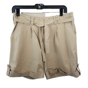 J Jill Khaki Shorts Tie Waist Belt Loops Rolled Cuff Excellent Size 10